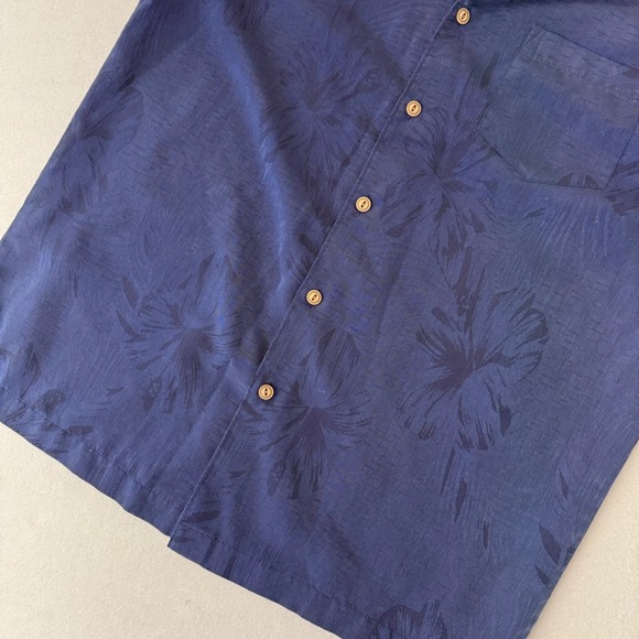 Cubavera Mens Medium Blue Tonal Tropical Hibiscus Short Sleeve Button Down Shirt - Picture 6 of 10